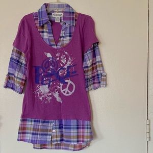 *BRAND NEW* Next Era Couture Purple Plaid Peace Sign Shirt